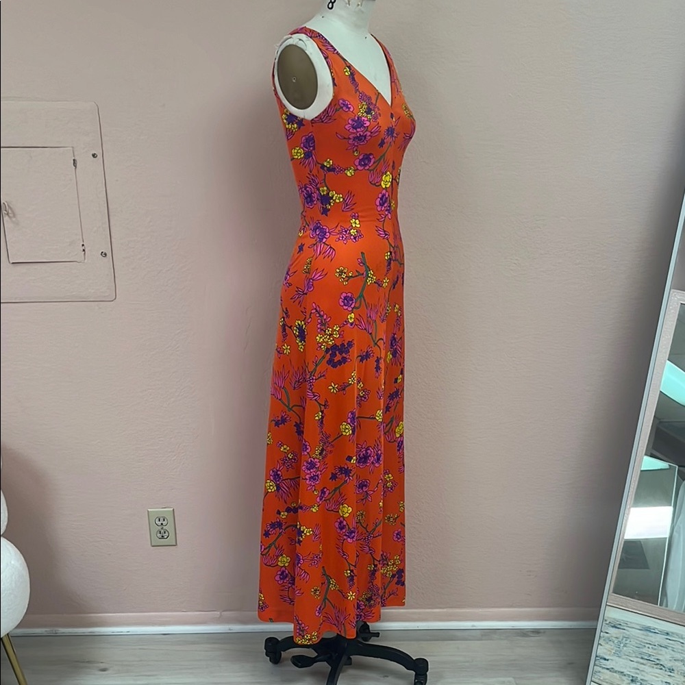 Vintage 70s Floral Maxi Dress in Orange and Purple - Picture 3 of 7